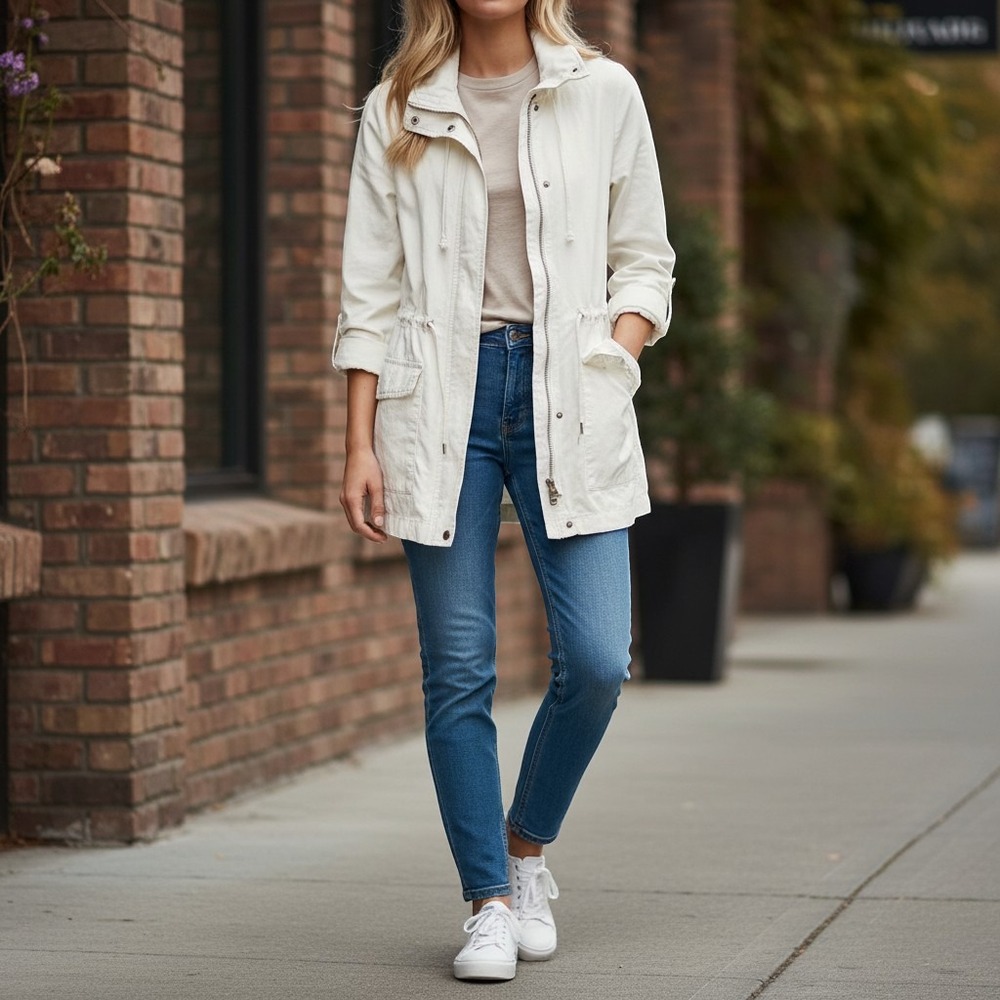 CROFT AND BARROW Linen Blend Zip Close Roll Sleeve Lightweight Spring Jacket XS